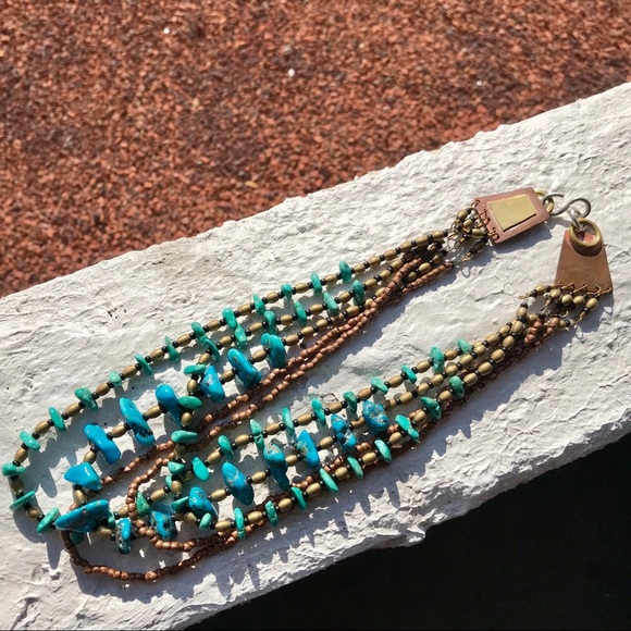Handmade Artisan Boho Turquoise Choker Necklace - Picture 3 of 7
